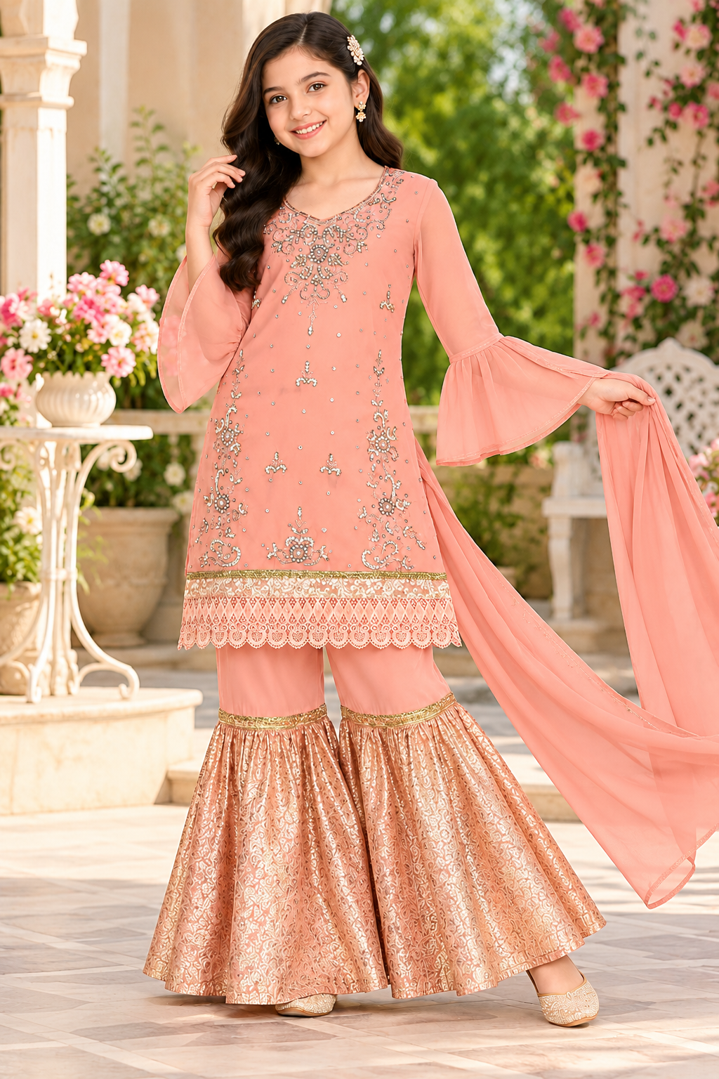 Embroidered Kurta & Garara Set