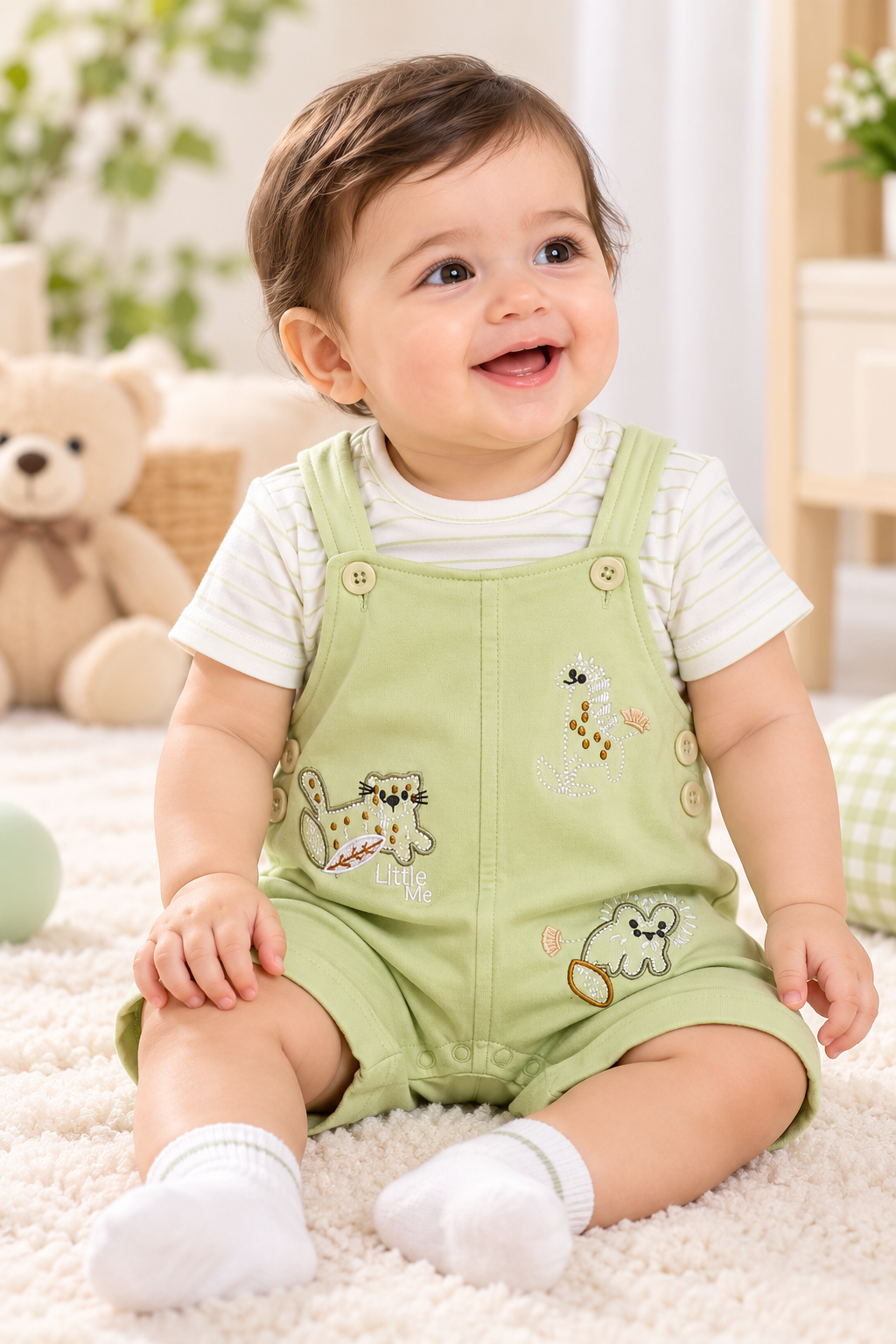 Baby Unisex Animal Print T-Shirt & Dungaree Shorts Set