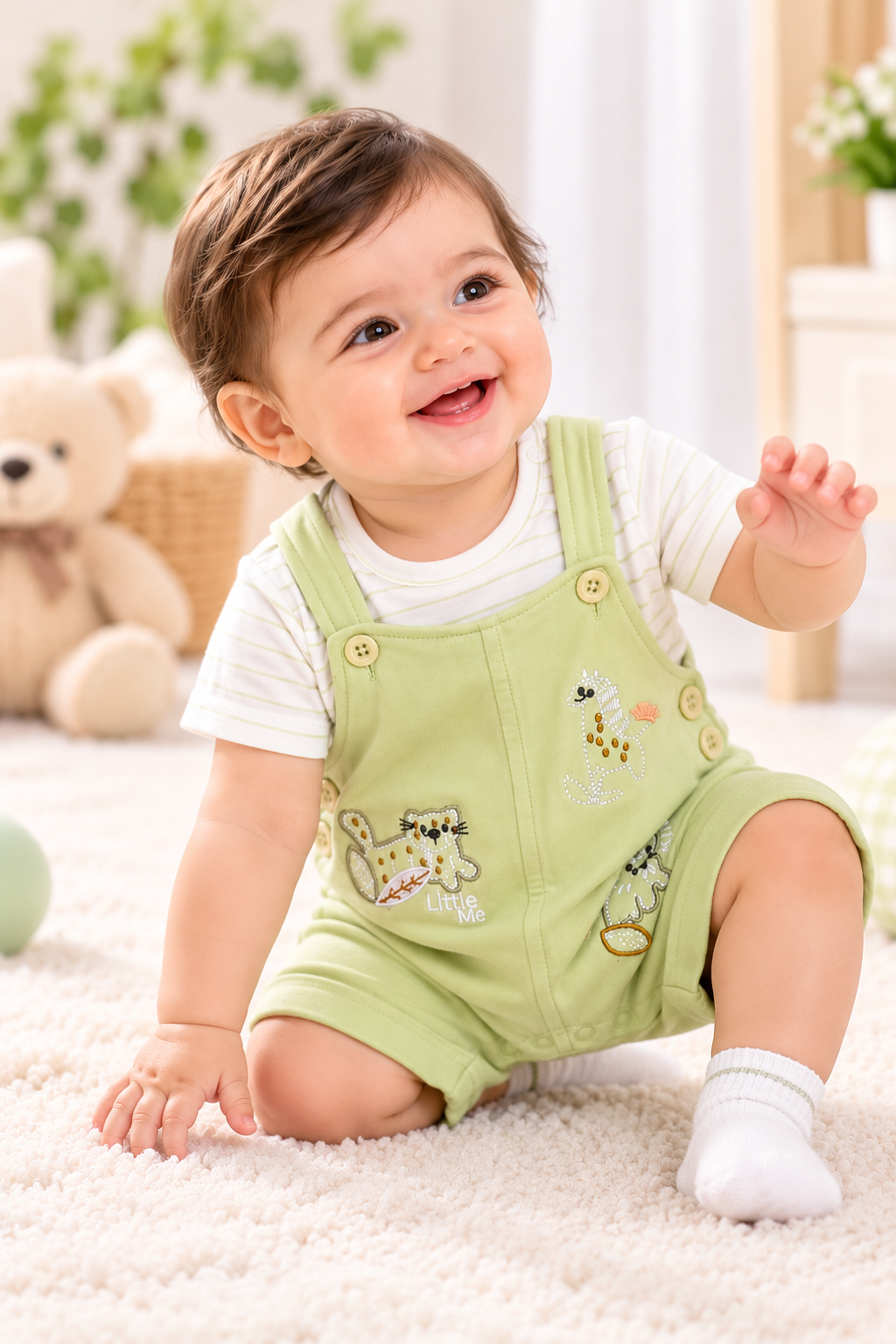 Baby Unisex Animal Print T-Shirt & Dungaree Shorts Set