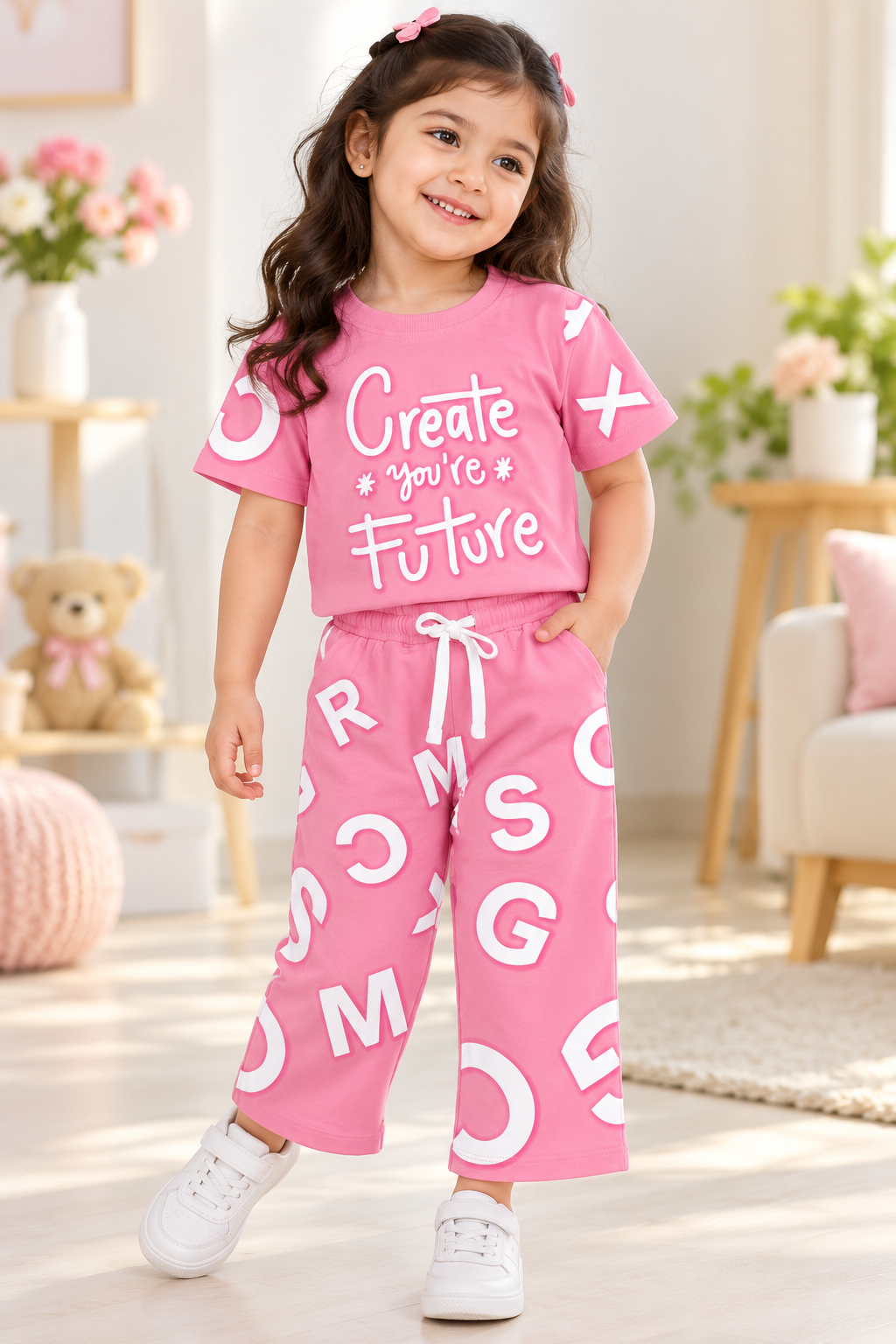 Girls Graphic Print T-Shirt & Pajama Set