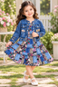 Printed Dress with Denim Jacket Set