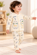 Baby Cat Print Full-Sleeve Top & Pyjama Set