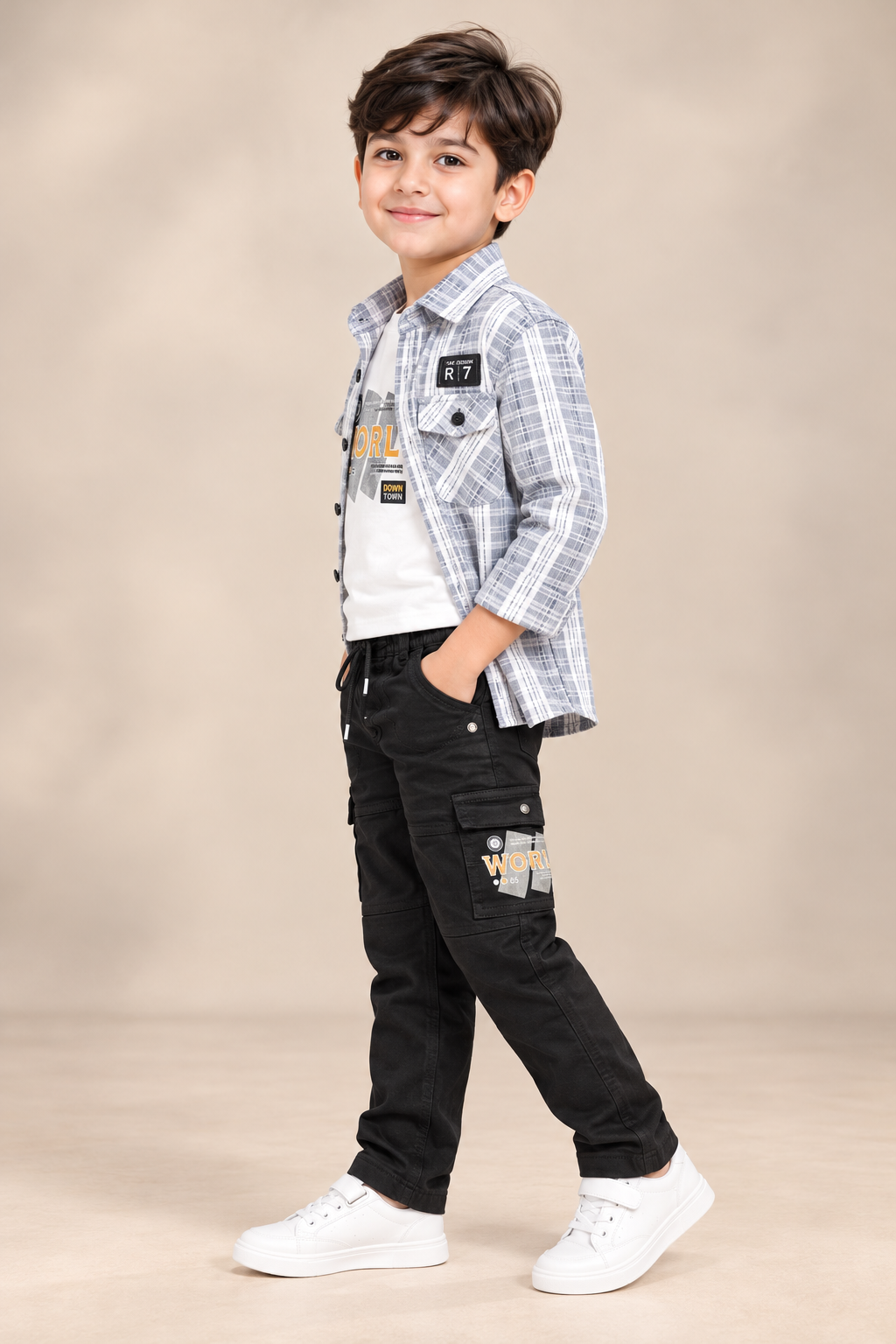 Checkered Shirt & Cargo Pant Set