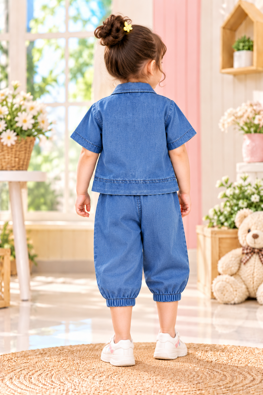 Denim Shirt & Camisole Top Set with Jogger Pants