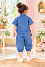 Denim Shirt & Camisole Top Set with Jogger Pants