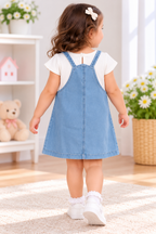 Girls Denim Pinafore Dress Set