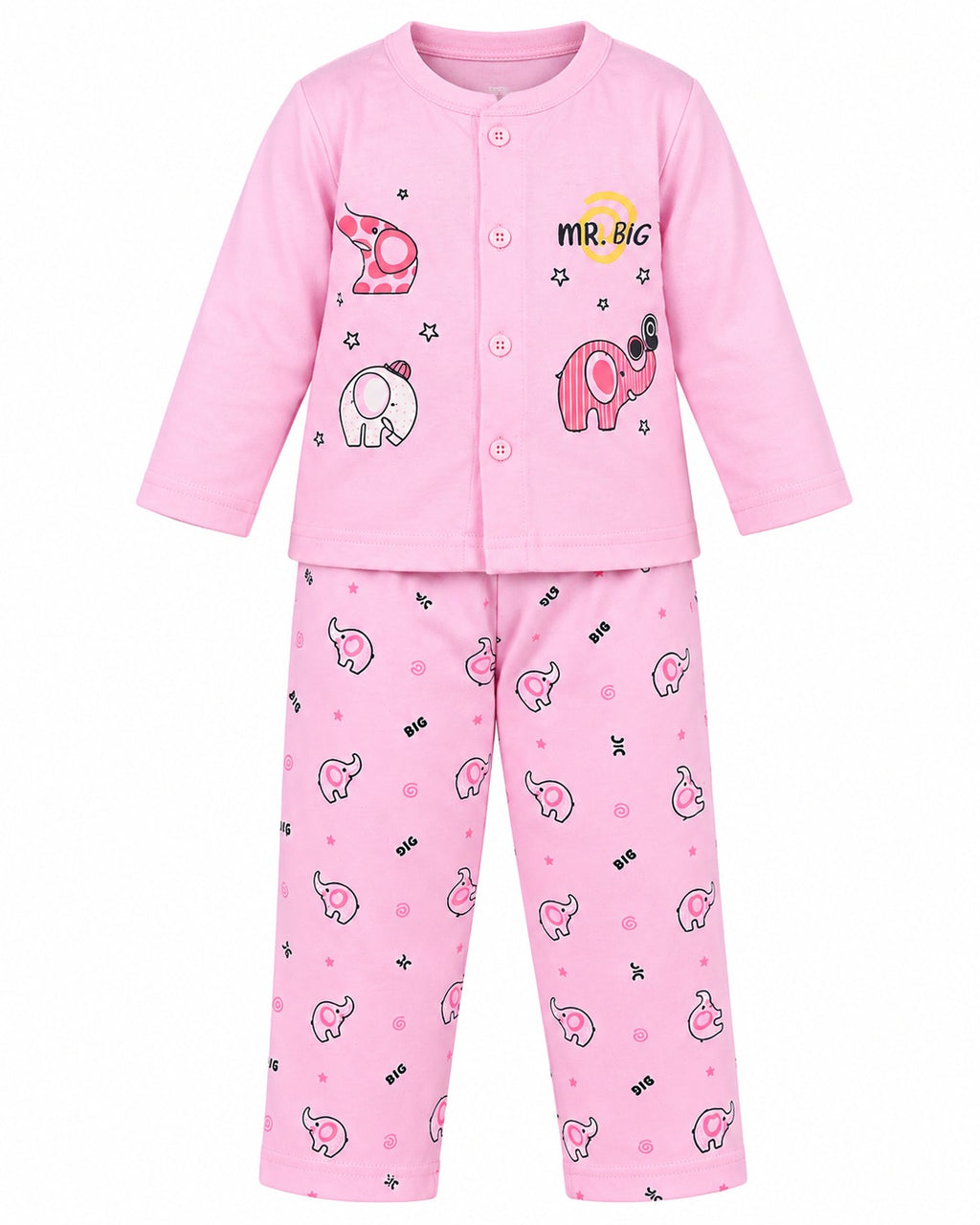 Baby Pink Elephant Print Night Suit