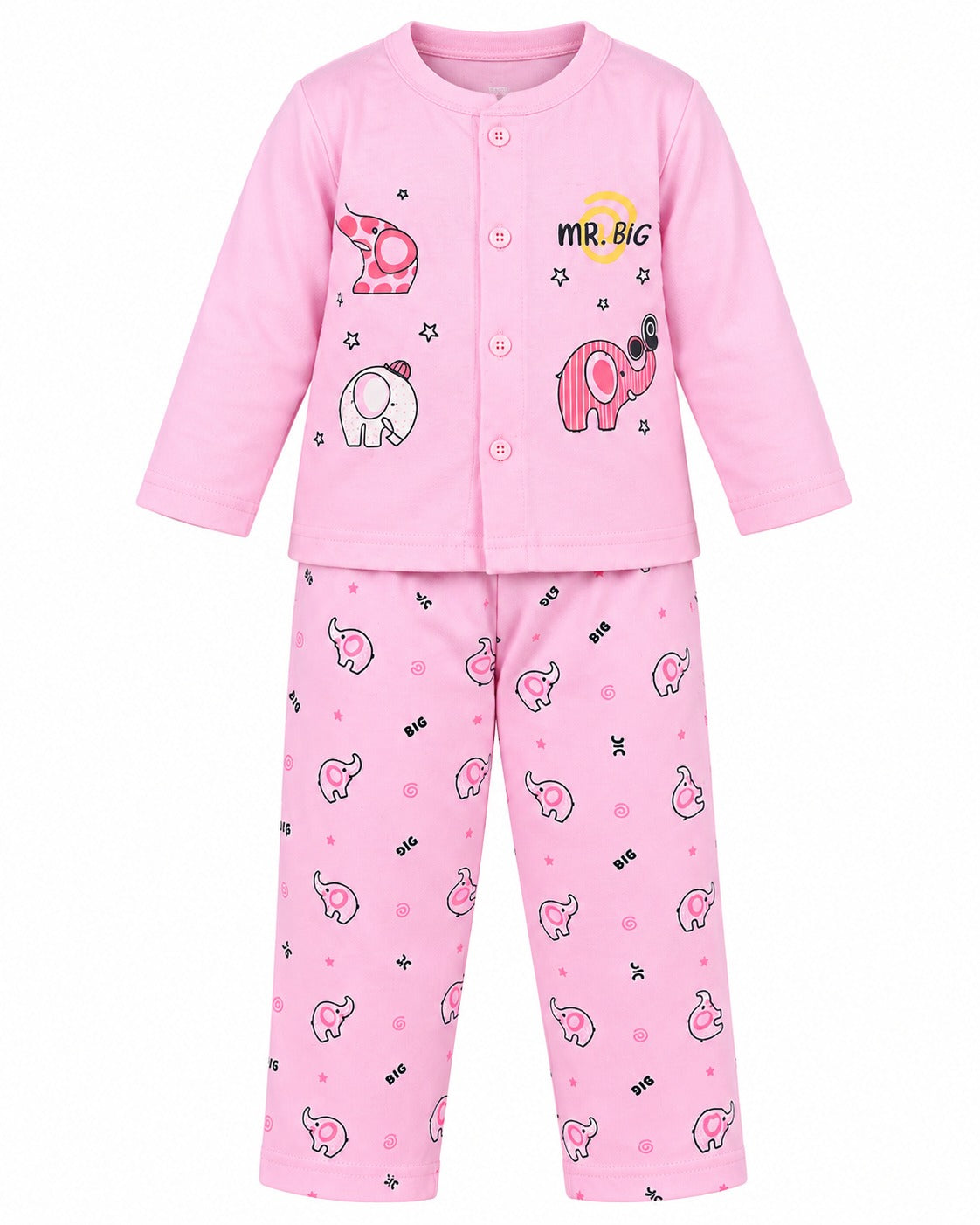 Baby Pink Elephant Print Night Suit