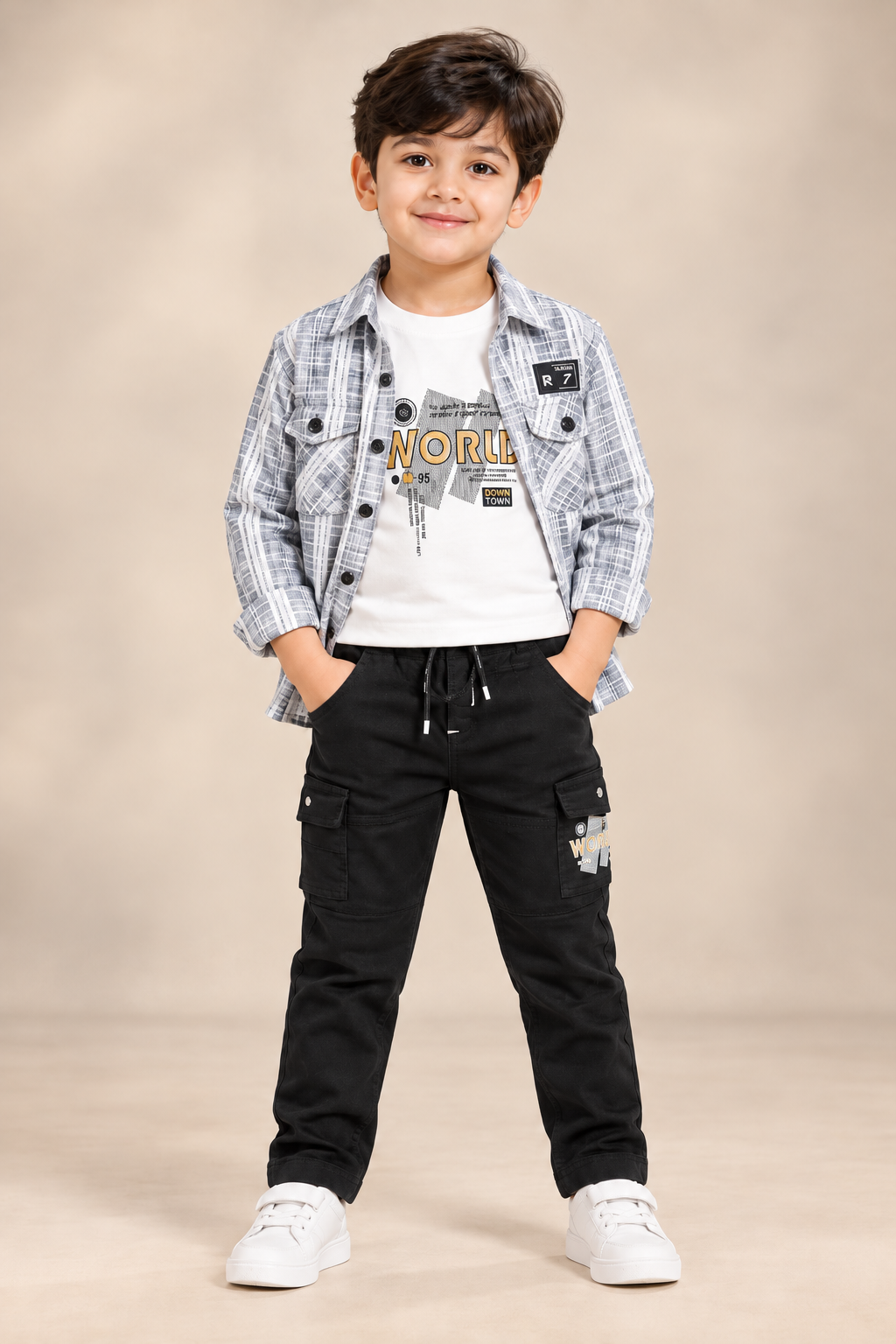 Checkered Shirt & Cargo Pant Set